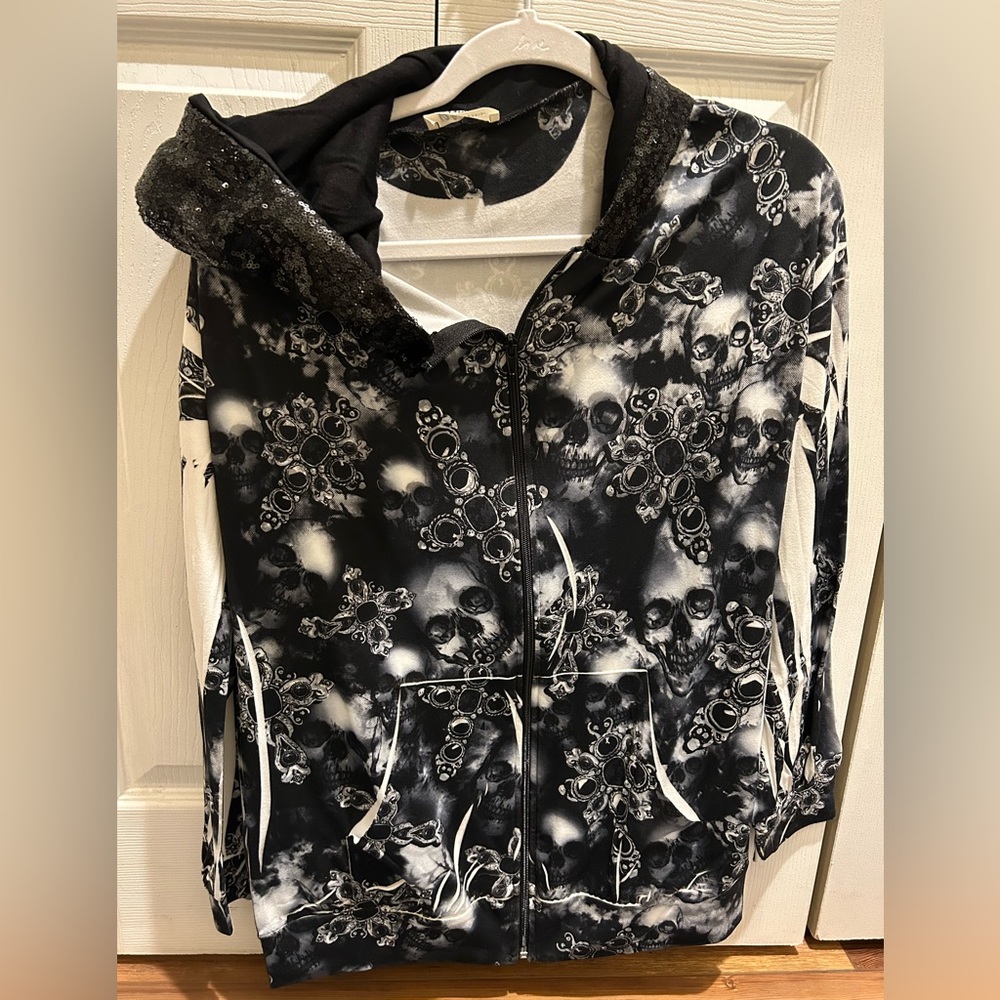 Blumin apparel sequin hood skull hoodie small